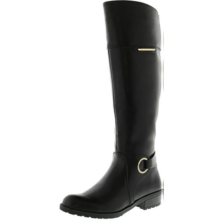 Leather Equestrian Boots - Alfani Women's Jadah Wide Calf Black Knee-High Leather Equestrian Boot - 5.5M