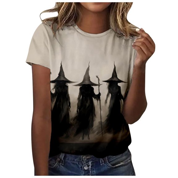Halloween Shirts for Women Halloween Themed Short Sleeve Crew Neck Tee for Women Casual Autumn Top with Festive Print Black XXXL