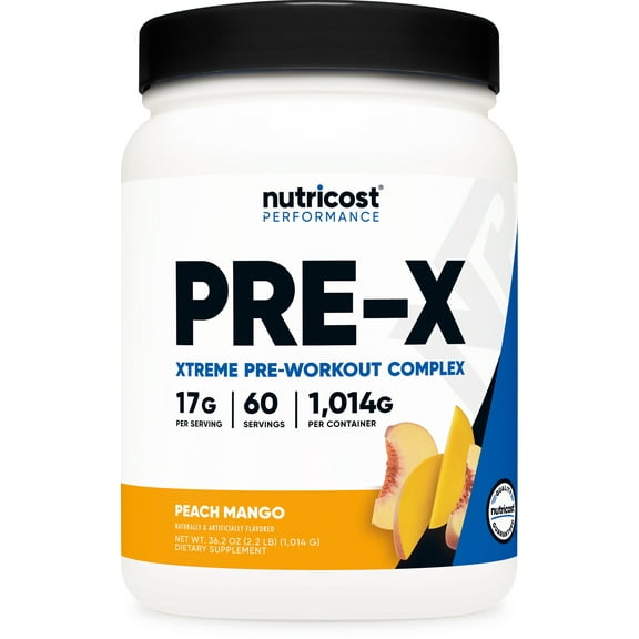 Nutricost Pre-X Xtreme PreWorkout Powder Complex, Peach Mango, 60 Servings, Vegetarian, Non-GMO and Gluten Free