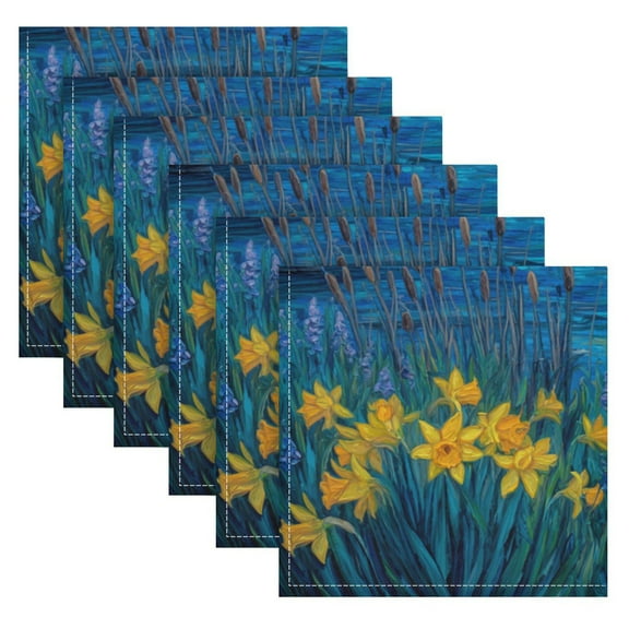 Cloth Napkins Set of6 100% Satin Peachskin Velvet 20x20inx6 Napkins Cloth napkins are washable Soft and Absorbent Yellow Flowers under The Moonlight