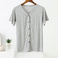 thumbnail image 2 of Button down Shirts for Women Short Sleeve Tees Summer Fashion Casual Solid Color Tops Loose Fit Basic Blouses (L, Gray), 2 of 3