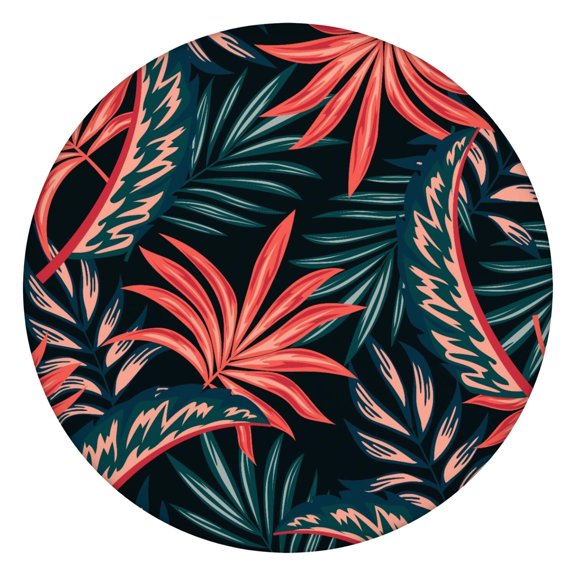 Round Elastic Tablecloth with Tropical Leaf, Aloha and Botanical Prints, Waterproof Vinyl, Backed, Durable and Reusable, Fits 44-50 Inch Tables for Indoor/Outdoor Use