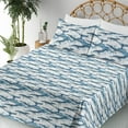 thumbnail image 3 of Ambesonne Nautical Fitted & Flat Sheet with Sham 3 Pcs Set, Whale Pattern Ocean Waves, Twin XL, Sea Blue Soft Blue White, 3 of 5