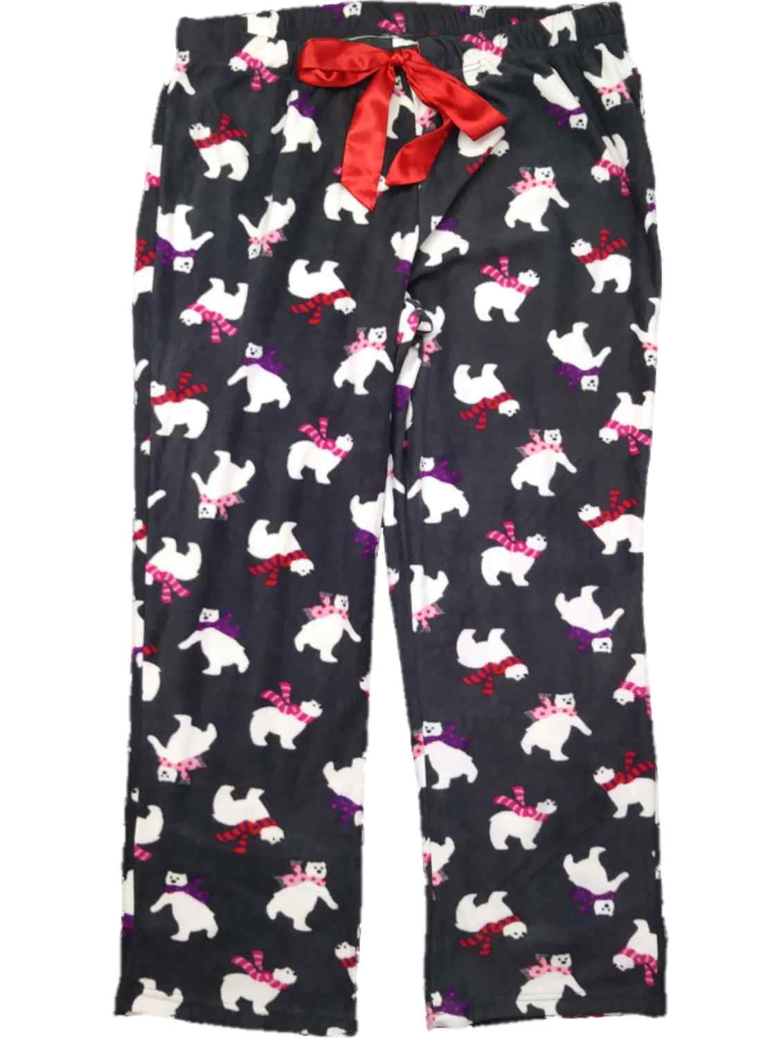 Soft Sensations - Womens Christmas Polar Bear Striped Scarf Fleece Sleep Pants Pajama Bottoms 2X