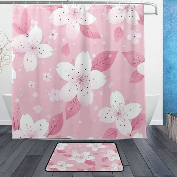 BZSMCE Shower Curtain and Bath Accessory Set,Pretty Blossom Pattern Pattern