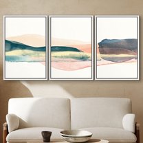 PixonSign Framed Wall Art Print Set Green & Red Watercolor Landscape Geometric Shapes Illustrations Modern Art Farmhouse/Country Scenic Fun for Living Room, Bedroom, Office - 16"x24"x3 White