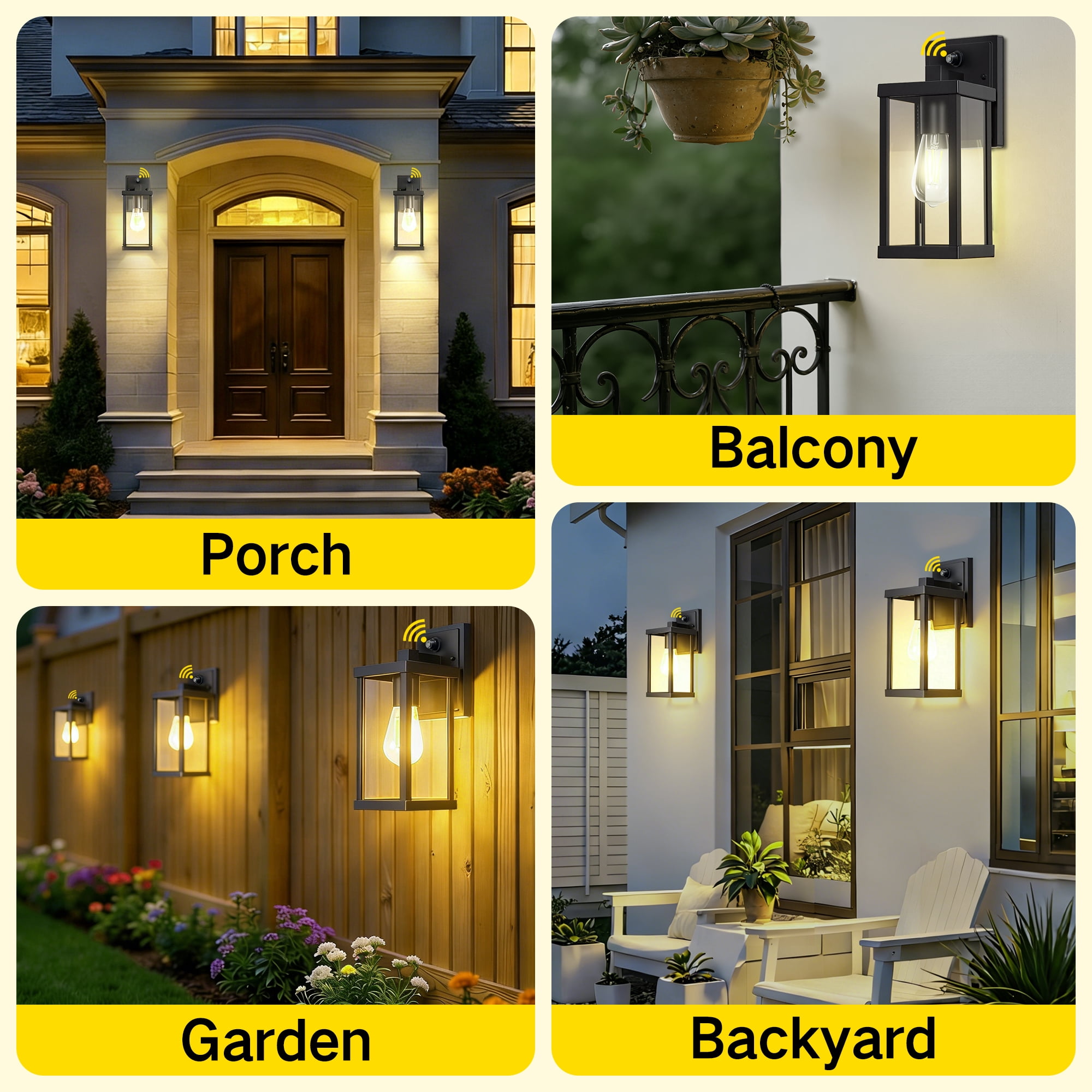 OUTON Outdoor Porch Lights Wall Mount, Modern Black Exterior Wall Sconce for House, Waterproof Carriage Lamp, Anti-Rust Aluminium Wall Lantern with Tempered Seeded Glass Shade, Light Control Black