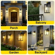 OUTON Outdoor Porch Lights Wall Mount, Modern Black Exterior Wall Sconce for House, Waterproof Carriage Lamp, Anti-Rust Aluminium Wall Lantern with Tempered Seeded Glass Shade, Light Control Black