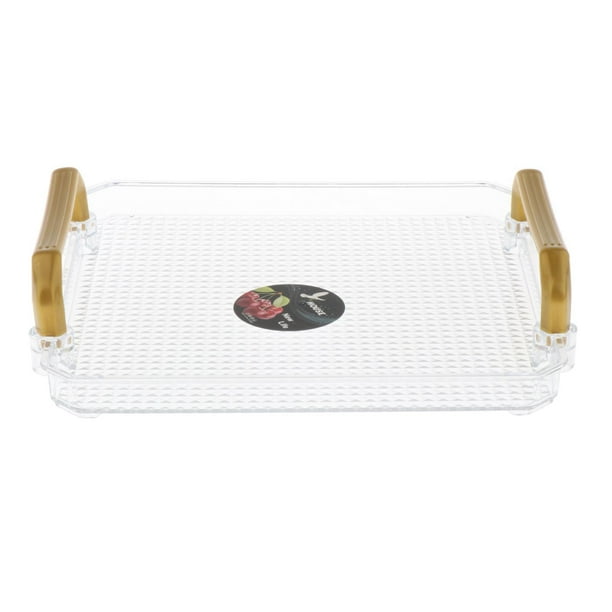 Bandeja de acrílico para servir con asas Bandeja para postres de frutas Bandeja para maquillaje Decorativa 23x21.5x5cm
