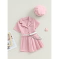 thumbnail image 3 of Bagilaanoe 3pcs Little Girl Skirt Set Set Short Sleeve Shirt Tops + Pleated Skirt + Hat 4T 5T 6T 7T Kids Casual Summer Outfits, 3 of 8