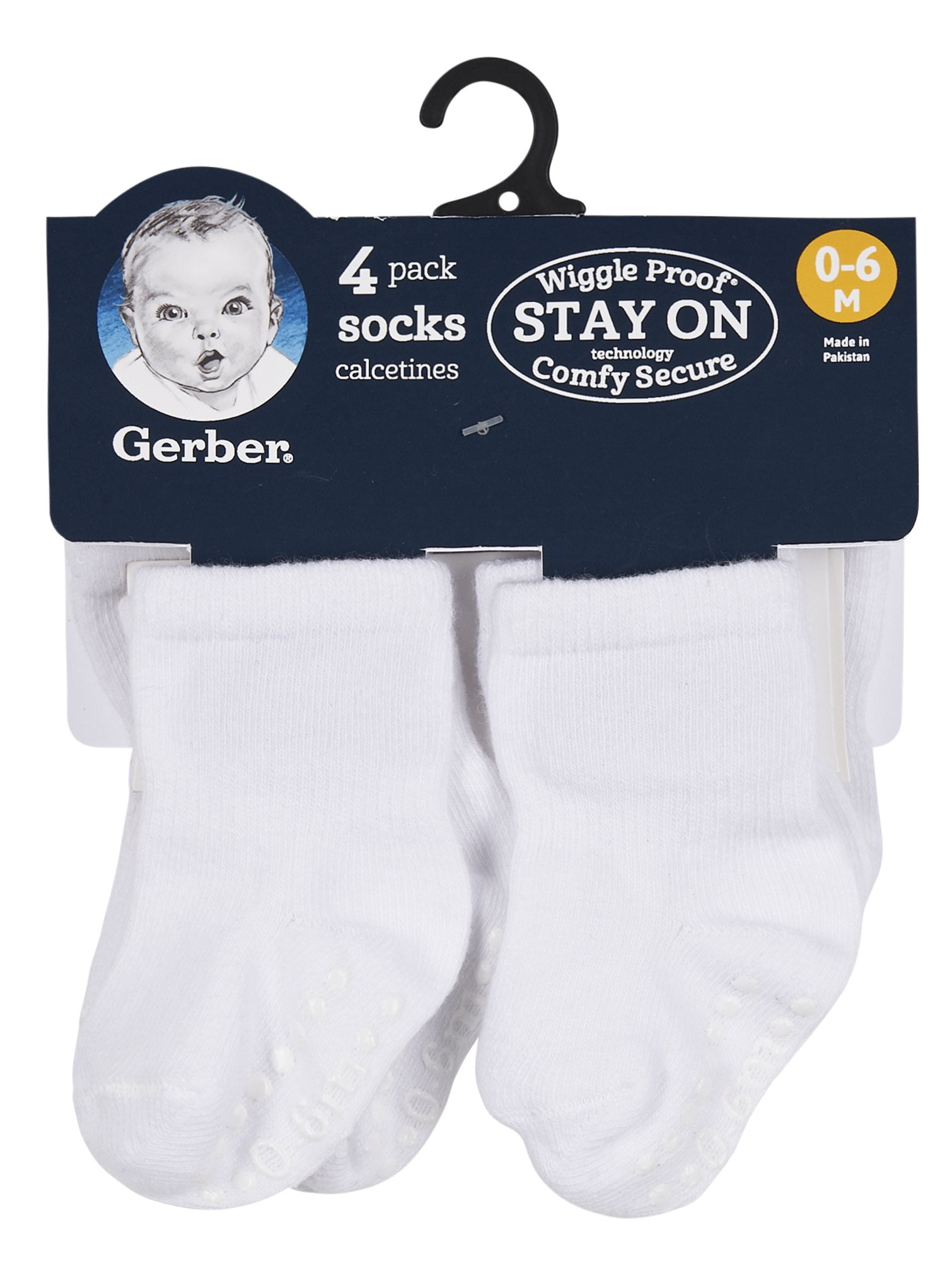 Gerber Baby Gender Neutral White Wiggle-Proof Jersey Socks, 4-Pack, Sizes 0/6 Months - 6/12 Months