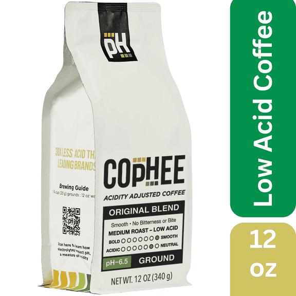 COpHEE - Low Acid Coffee for Reflux, Heartburn and Indigestion - 12 oz Ground Medium Roast Arabica