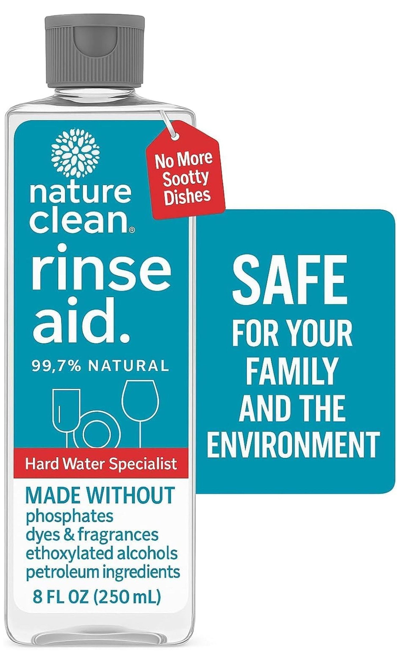 Natural Dishwasher Rinse Aid Liquid, Plant-Based Dishwasher Drying Agent with 99.7% Natural Ingredients, Unbelievable Power and No Nasty Chemicals. Hard Water Stain Remover. 8 oz 2-pack