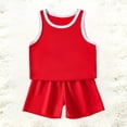 thumbnail image 4 of CPNG Boys Girls Casual Sport Clothes Quick Drying Solid Color Sleeveless Round Neck Vest and Shorts Two Piece Set(Red,18-24 Months), 4 of 5