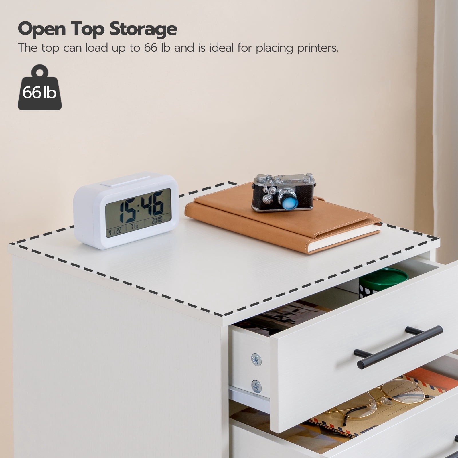 HOOBRO 7-Drawer File Cabinet, Wooden Office Cabinet with Drawers, Mobile Storage Filing Drawer for Home Office, Study, Easy Assembly, White WT07WJ01
