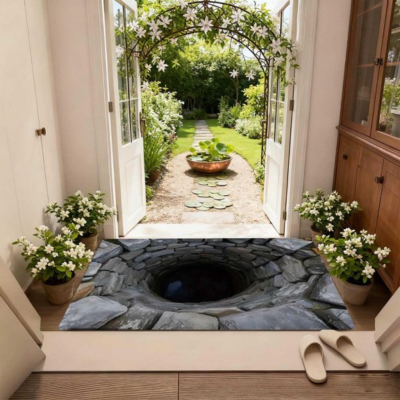 Bottomless Hole 3D Optical Illusion Rug, Front Door Mat Indoor Outdoor Entrance, Non-Slip Visual Illusion Doormat for Bedroom, Living Room, Porch, Patio Porch Entryway