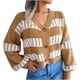 thumbnail image 2 of Pntutb Moda Mujer Otoño Invierno Rayas Manga Linterna Manga Larga Cardigan Suéter Abrigo tops Rollbacks Pntutb Pntutb-3778, 2 of 8