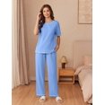 thumbnail image 3 of EKOUAER Cotton Pajamas Sets for Women Soft Contrast Piping Lounge Set 2 Piece Short Sleeve Pj Set with Pockets, 3 of 6