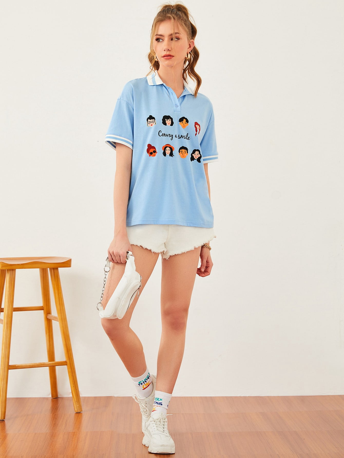 Women's Letter Figure Graphic Striped 