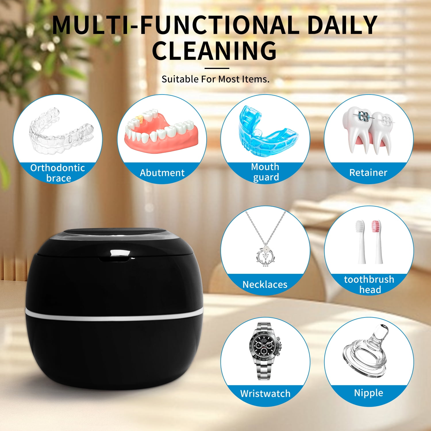 Gowinsee Ultrasonic Denture Cleaner, Ultrasonic Jewelry Cleaner, 42 kHz, Stainless Steel, Black