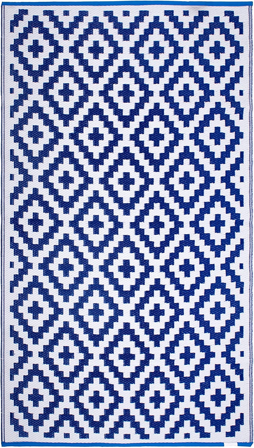 FH Home Outdoor Rug - Waterproof, Fade Resistant, Crease-Free - Premium  Recycled Plastic - Herringbone - Patio, Porch, Deck, Balcony - Fresno -  Navy 