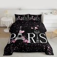 thumbnail image 2 of Homewish Paris Eiffel Tower Full Size Comforter Sets, Romantic Bling Stars Flower Bedding Comforter Set, Black Pink Fashion Reversible Bedding Sets, Super Cozy Room Decor, 3-Piece, 2 of 8