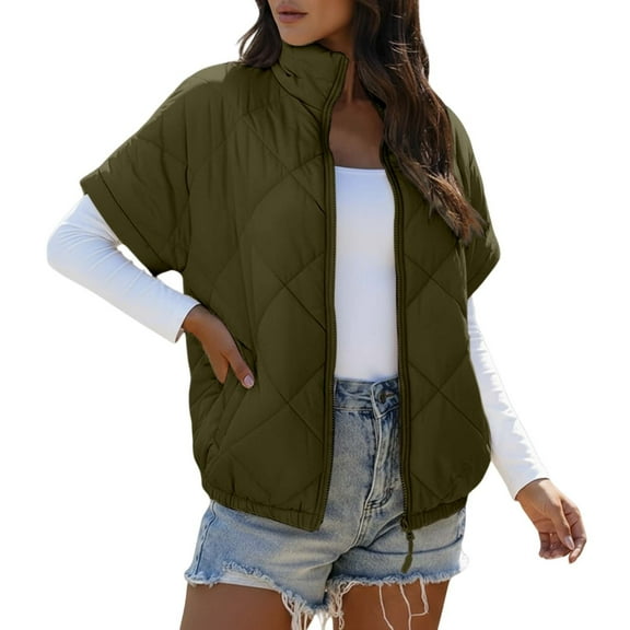 QHFBli Quilted Jackets for Women 2029 Casual Lightweight Short Sleeve Zip Up Warm Vests