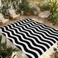 thumbnail image 2 of Outdoor Rug 6x9 ft Geometric Striped Pattern Waterproof Outdoor Patio Rug Mat Non Slip Outside Area Rugs Carpet for RV,Camping,Porch,Deck,Pool,Balconybackyard,Black and White Wave Pattern, 2 of 9