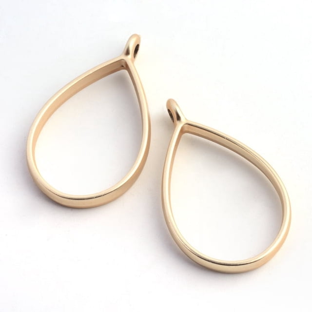 Rack Plating Alloy teardrop Open Back Bezel Pendants For DIY UV Resin Epoxy Resin Pressed Flower Jewelry Hollow Cadmium Free & Nickel Free & Lead Free Matte Gold Color 33.9x20.5x3.8mm Hole: 2.8mm
