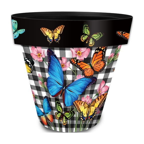 Briarwood Lane Spring Planter 8.5" x 8.5" x 8.5" Checkered Butterflies Small For Spring Planter