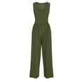 thumbnail image 6 of Wycnly Womens Jumpsuits High Waist Pleated Wide Leg Casual Tank Long Jumpsuits Overalls Trendy Solid U-Neck Sleeveless Maxi Summer Rompers Army Green xxxl, 6 of 7