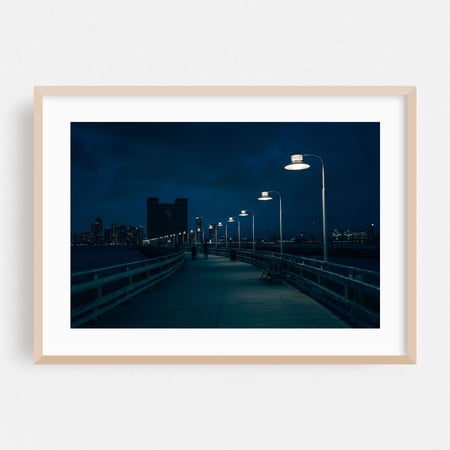 Pier 34 at Hudson River Park, New York 02 - New York Photography Nightlife Boardwalk Cityscape Skyline Bridge Street Photography Architecture Oak Framed Wall Art Print 16 x 24 inches