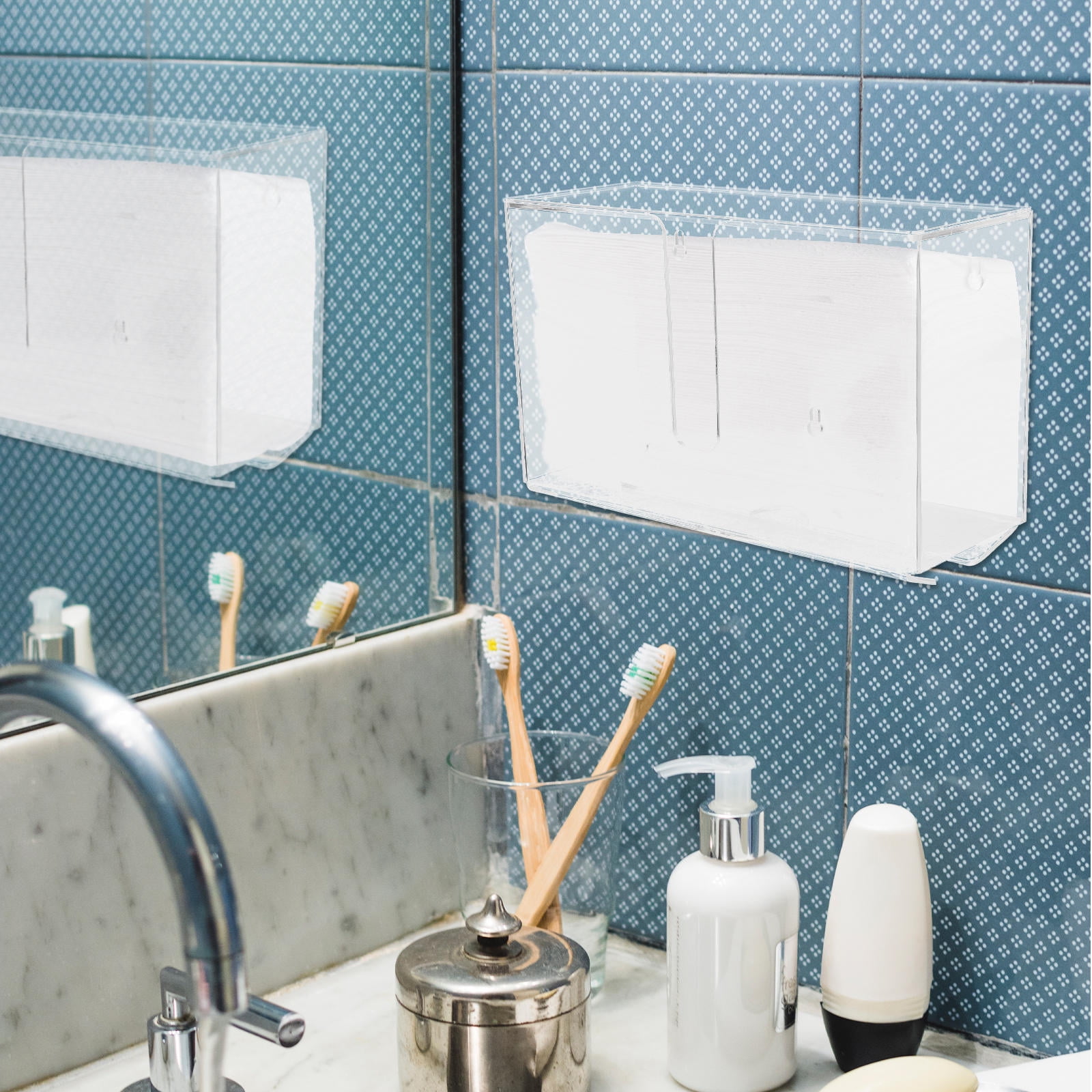 Soimiss Plastic Wall Mount Paper Towel Dispenser with Clear Cover for Bathroom and Kitchen Use