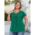 thumbnail image 5 of Womens Plus size Top V Neck Short Ruffled Cap Sleeves T Shirts Loose Summer Tops For Women With Neckline Shirred XL-5XL, 5 of 11