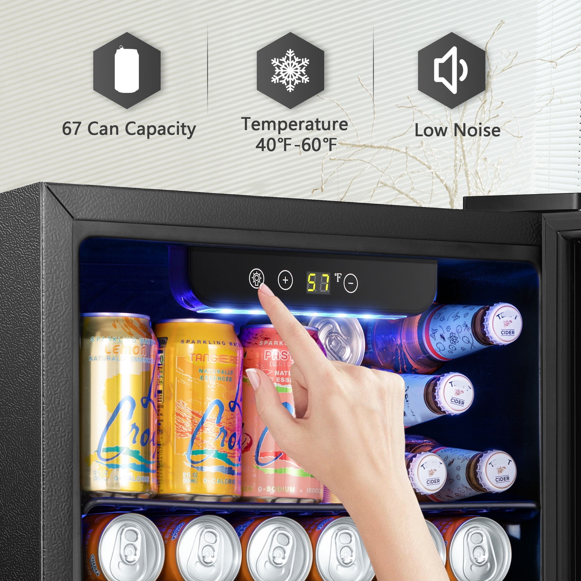 Electactic 1.7 Cu. ft. Beverage Refrigerator Cooler, 16 Bottle & 68 Cans Mini Wine Cooler with Glass & Exchangeable Door, Home/Bar/Office-Electactic