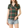 thumbnail image 1 of INSPIRE CHIC Chemises à Carreaux pour Femmes Col en Pointe Boutonnées Blouses en Coton TP Vert Foncé Rouge, 1 of 7