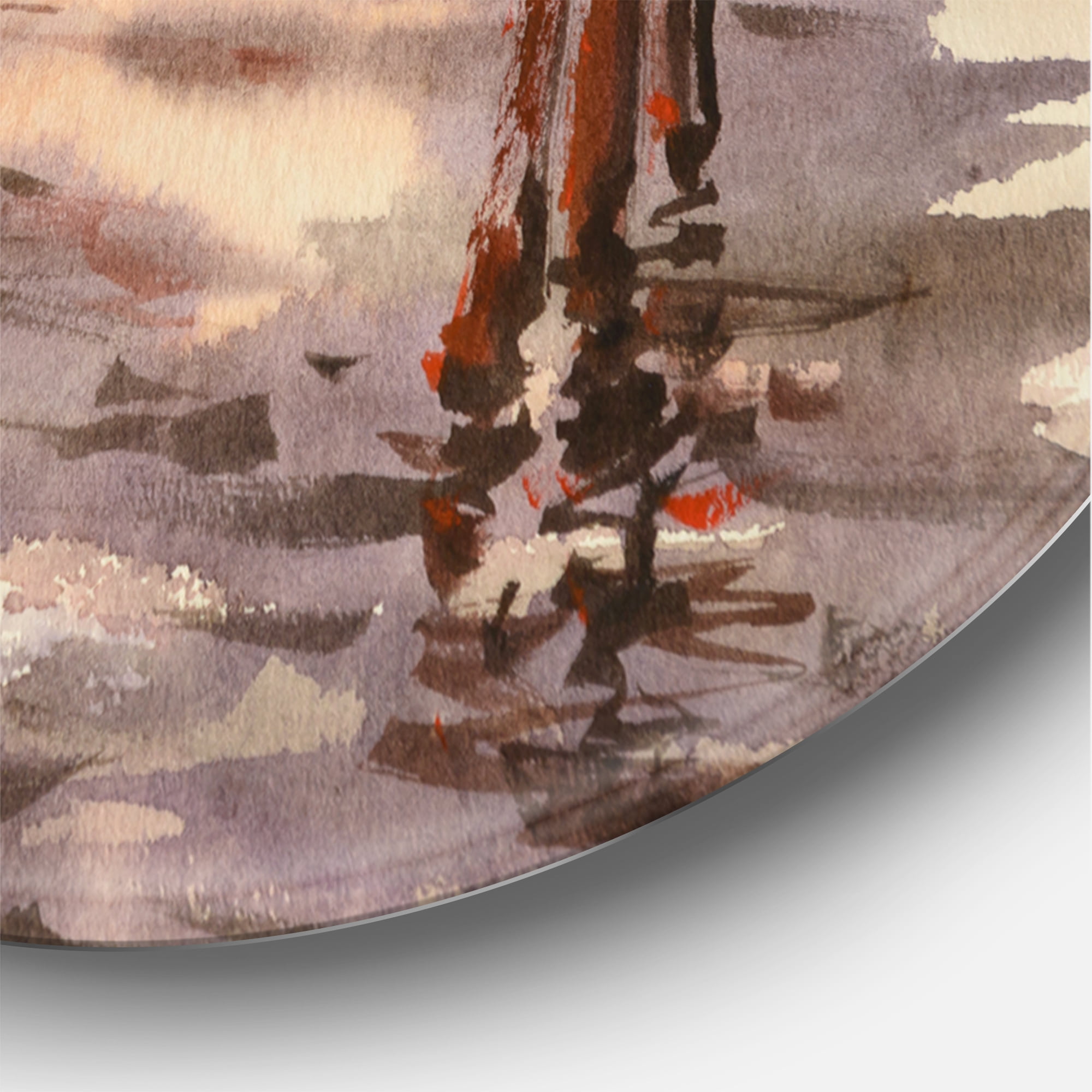 Designart 'Panorama of Venice Laguna Beach At Sunset' Nautical & Coastal Circle Metal Wall Art 36x36 - Disc of 36