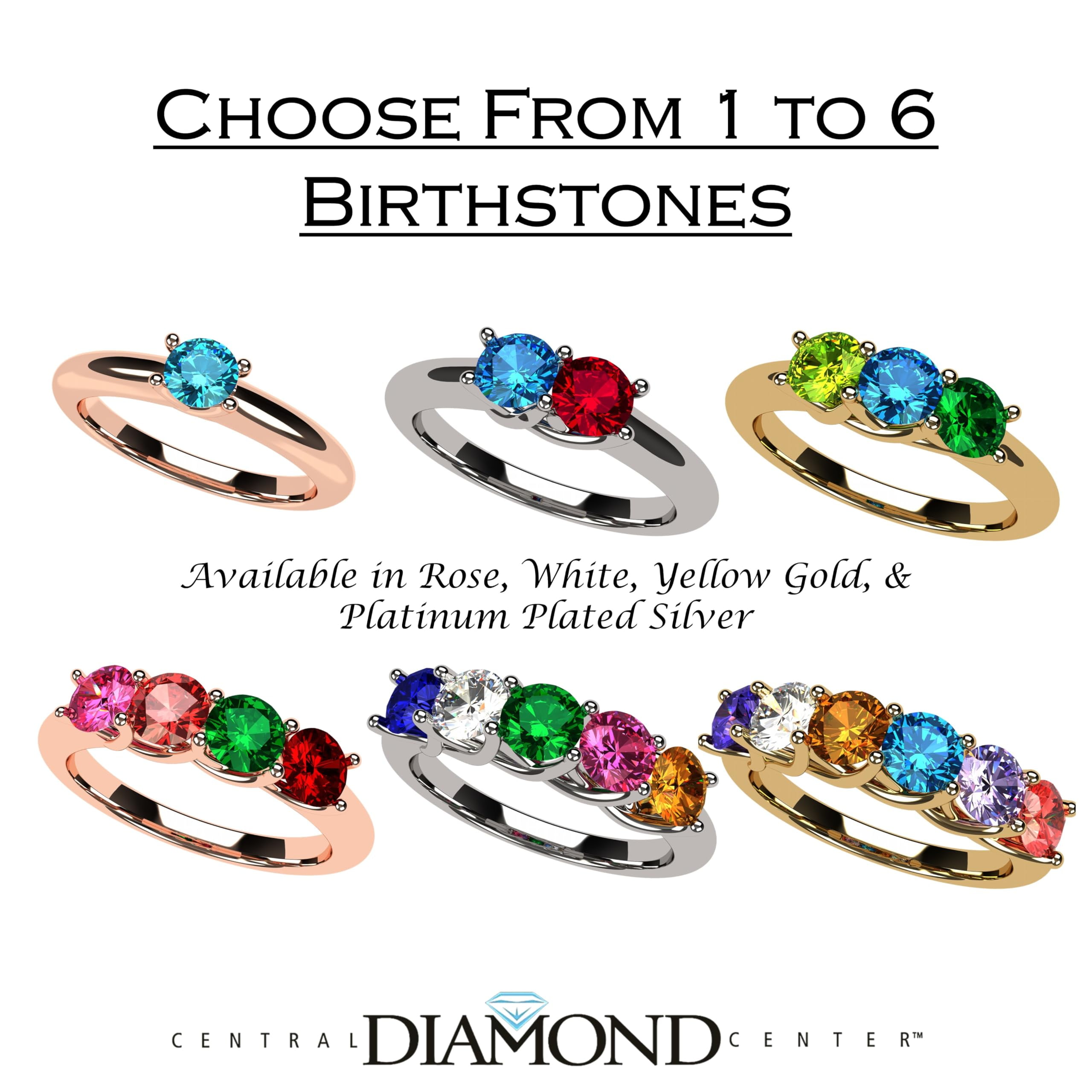 Nana Lucita Mothers 1-6 Simulated 10k Rose Gold Birthstone Rings for Women - Size 4, Stone 5