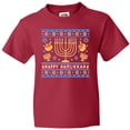 thumbnail image 3 of Inktastic Happy Hanukkah Sweater Style Design with Menorah and Dreidel Youth T-Shirt, 3 of 5