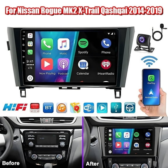 Eforcase (2 32G) for Nissan Rogue MK2 X-Trail Qashqai 2014-2019 Android 13 Car Radio, 10 Inch Touch Screen Stereo with Backup Camera, GPS Navigation Support Mirror Link Bluetooth WiFi FM