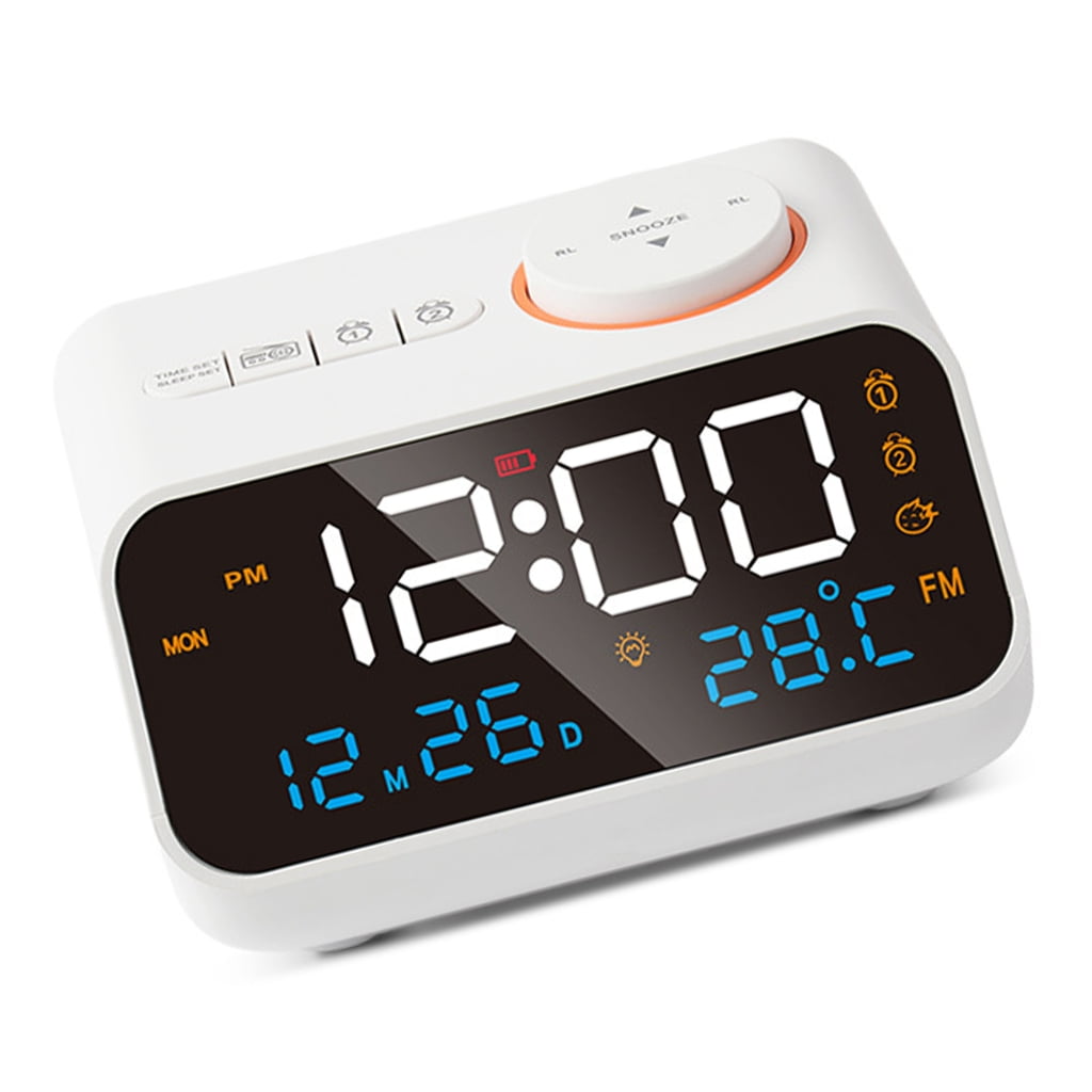 T-HOTLYST Digital Table Clock Bedside Clock with Voice Control Activation Calendar FM Radio, and 4 Color Display Multiple Function