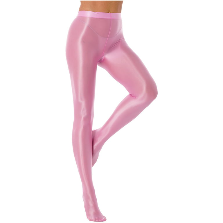inhzoy Woman Shiny Oil Glossy Footed Pantyhose Tights Leggings Pink XL 