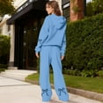 thumbnail image 2 of CIENVNSTG Women's 2 Piece Outfits Bow Trim Print Hoodie Sweatsuit Sets Oversized Sweatshirt Wide Leg Sweatpants Blue L, 2 of 6