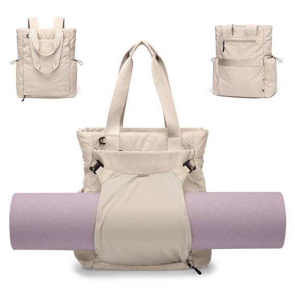 Convertible Laptop Backpack Yoga Sports Bag Quilted Tote Bag, Yoga Mat Carrier Bag for Travel, Fitness, Office and Shopping (Apricot)