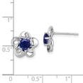 thumbnail image 4 of Auriga Fine Jewelry 925 Sterling Silver Rhodium-plated Floral Created Sapphire Post Stud Earrings for Women, 4 of 6