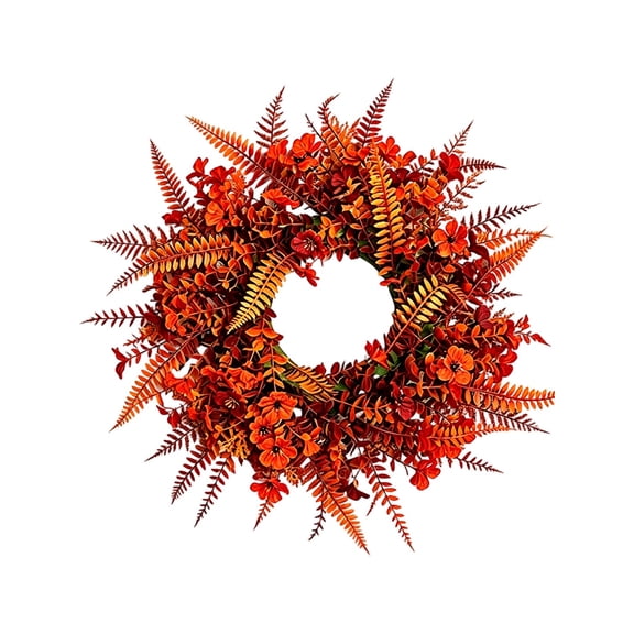 20 Inch Fall Rattan Wreath, Autumn Leaves Violet Front Door Wreath for Thanksgiving Decor, Orange