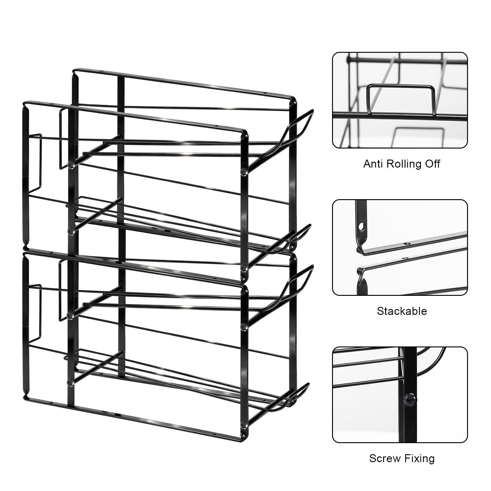 stusgo 2 Pcs Simple Houseware Can Organizer,Stackable Beverage Soda Can Dispenser Organizer Rack, Black