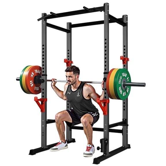 Aprleaf Adjustable Power Rack,660lb Capacity Squat Rack with Pull-Up Bar and Weight Plate Storage for Home Gym,Black