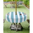 thumbnail image 4 of Lsrtoss Outdoor Tablecloth with Umbrella Hole & Zipper, Aqua Striped Round Tablecloth 54 Inch, Modern Farmhouse Blue White Stripes Patio Table Cover Waterproof Table Cloth for Picnic/Party, 4 of 7