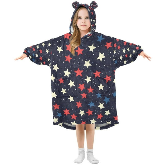 FORMRS Wearable Blanket Hoodie with Sleeves for Kids Cozy Flannel Sweatshirt, Red Starry Pattern